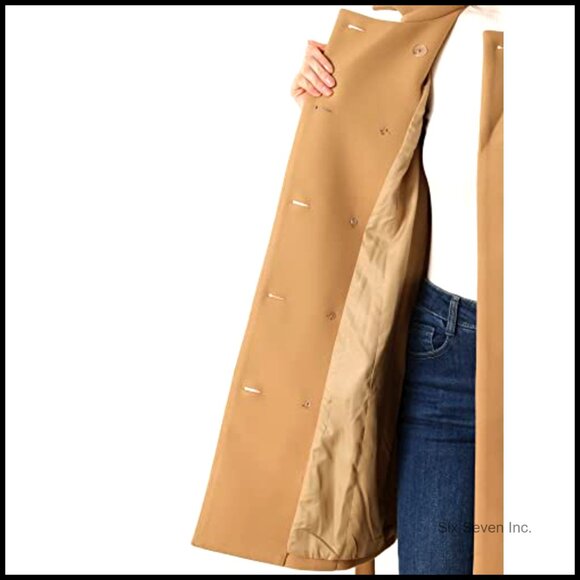 Winter Trench Coat Double Breasted Belted Pea Coat 100% Polyester - Picture 5 of 6